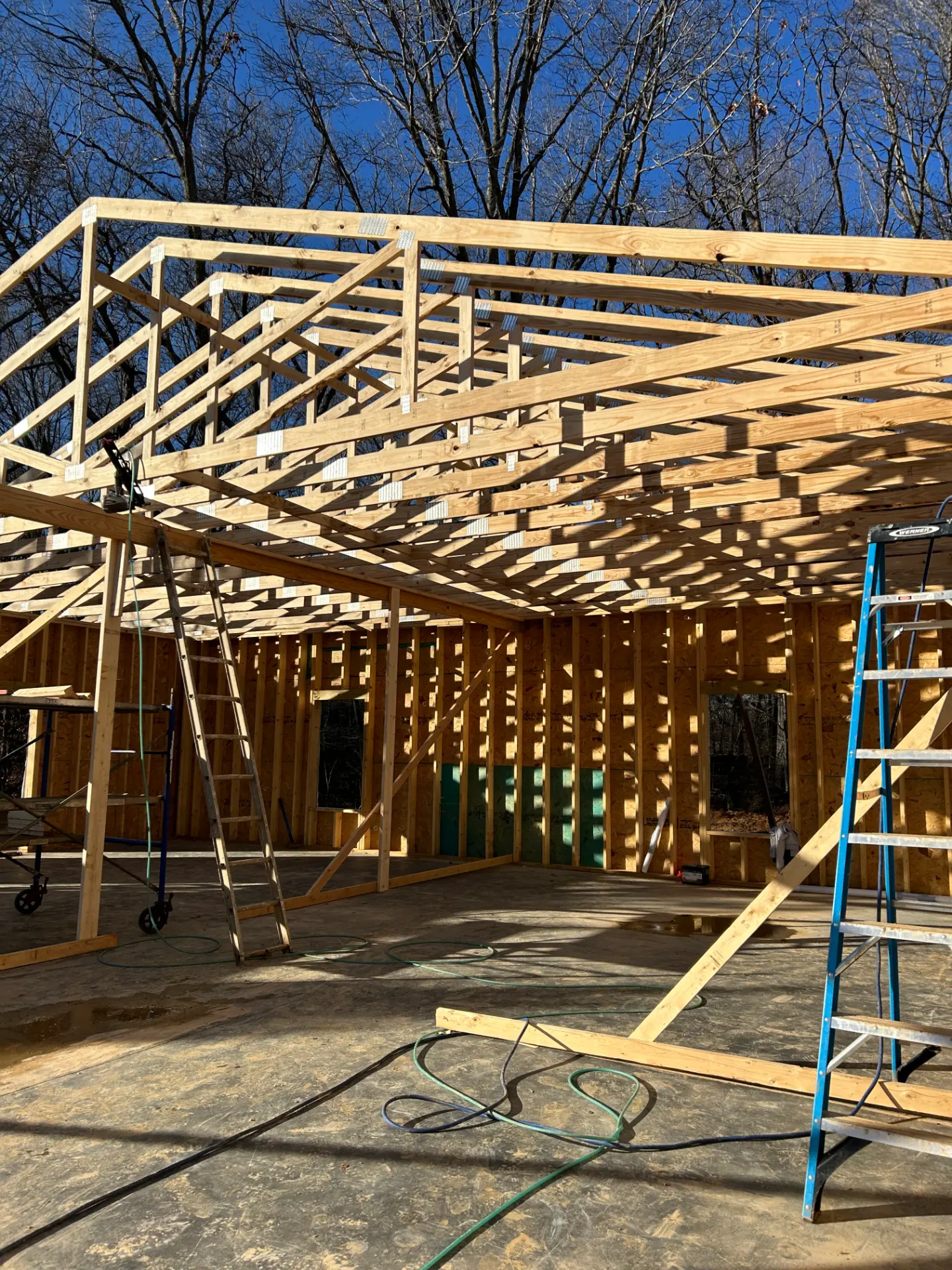 Wood framing of a new room addition under construction